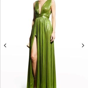Bronx and Banco "Romi" metallic green gown with waist ties